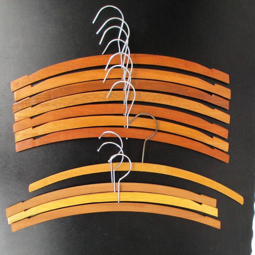 Vintage Wooden Hangers Lot of 11 Mid Century Curved Suit Coat Clothes Closet Set